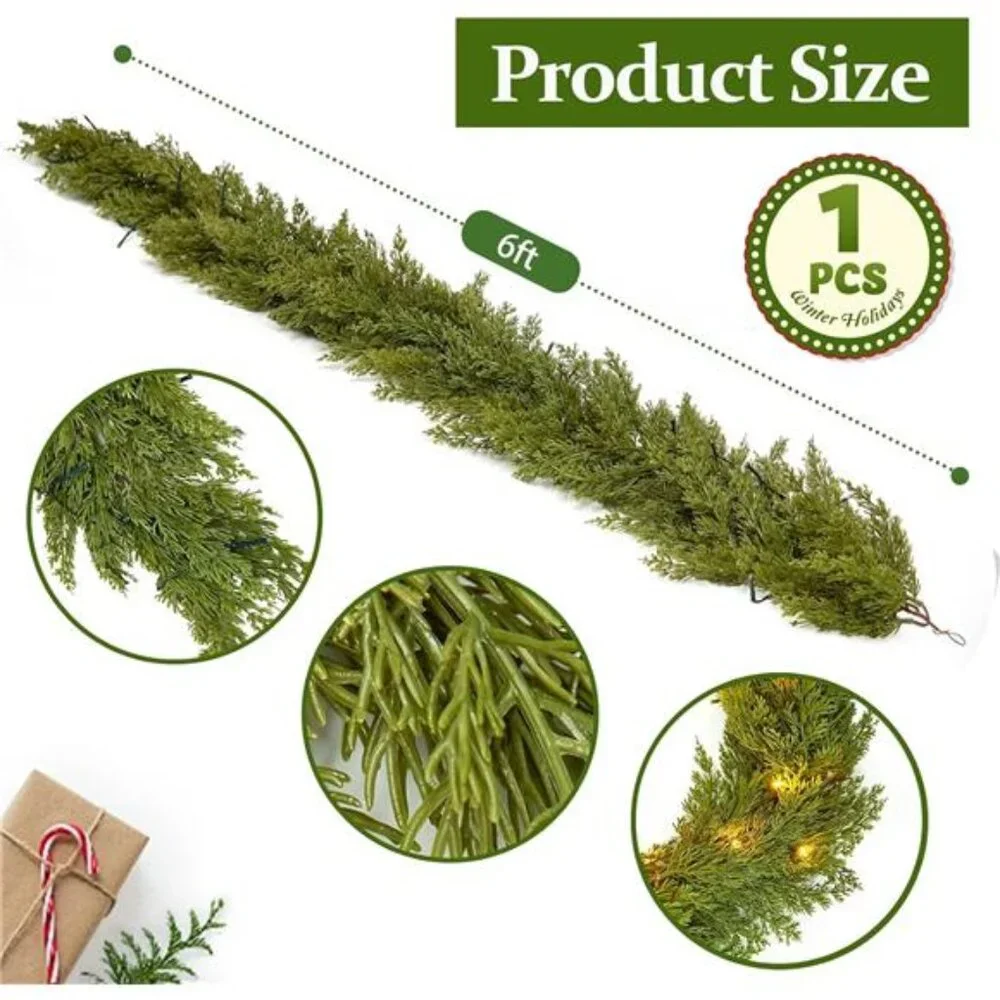 6FT Real Touch Cedar Garland Christmas Winter Artificial Faux Greenery Garland